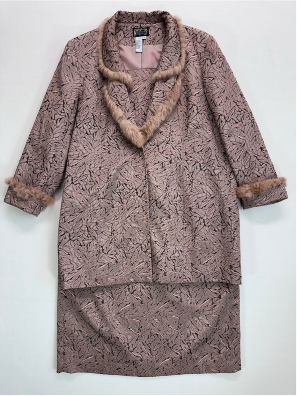 Champagne Italy Women Plus Suit Set 26 Metallic Rose Gold Faux Fur Skirt Church